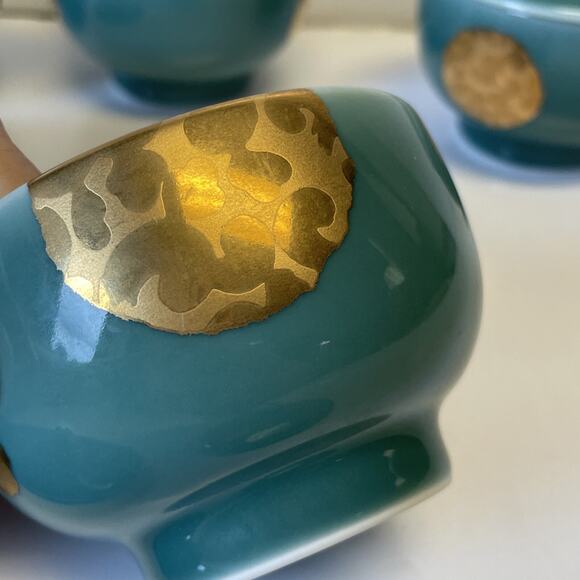 Hakusan Toki Hasami Ware Blue Celadon Service For 5 Tea Set With Gold Accents - Picture 10 of 15